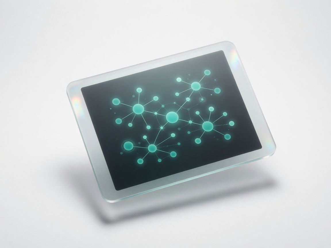 Frosted glass tablet with abstract flowchart nodes